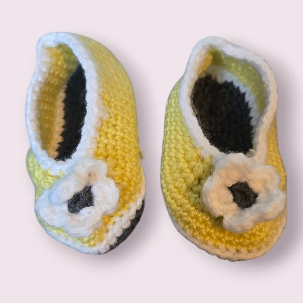 Cozy Handmade Yellow and White Baby Booties